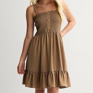 Liberty Love Juniors XL Mini Dress Brown NWT Adjustable Straps Elastic Waist